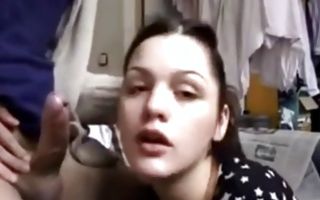 Watch my GF with adorable face insanely sucking pecker